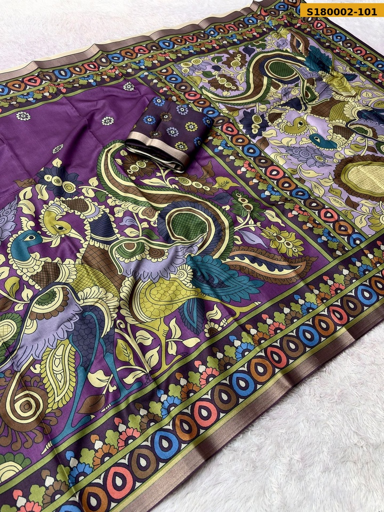Fancy Tussar Silk Kalamkari Printed Saree
