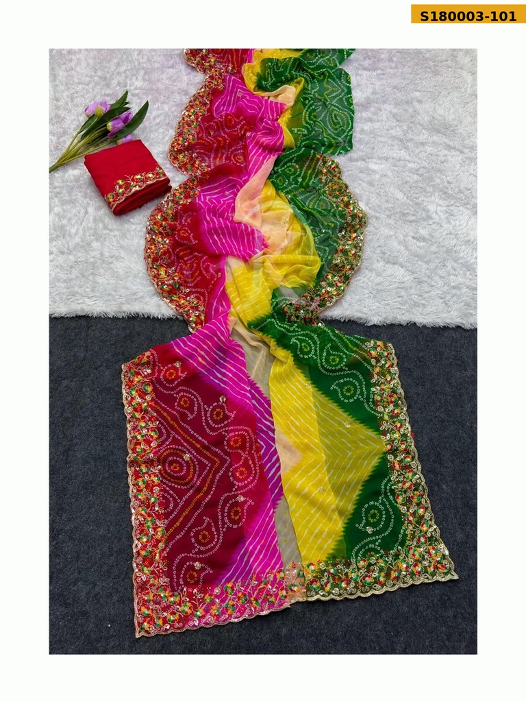 Fancy Georgette Bhandhani Printed Saree
