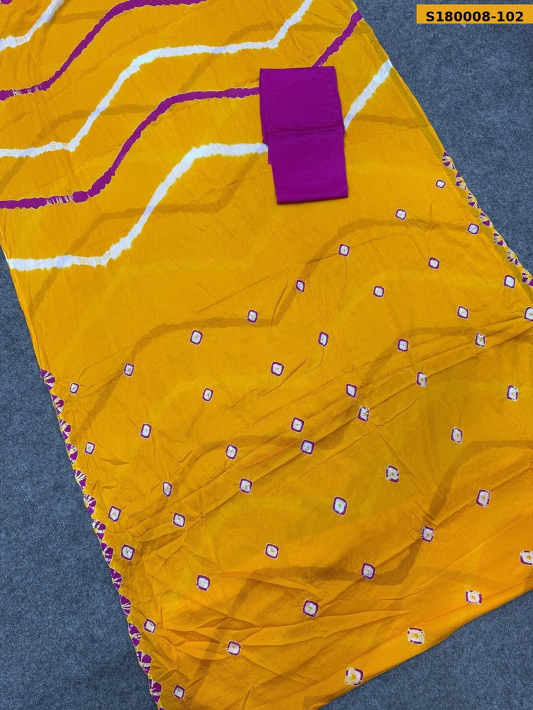 Fancy Chinnon Hand Bandhej Saree
