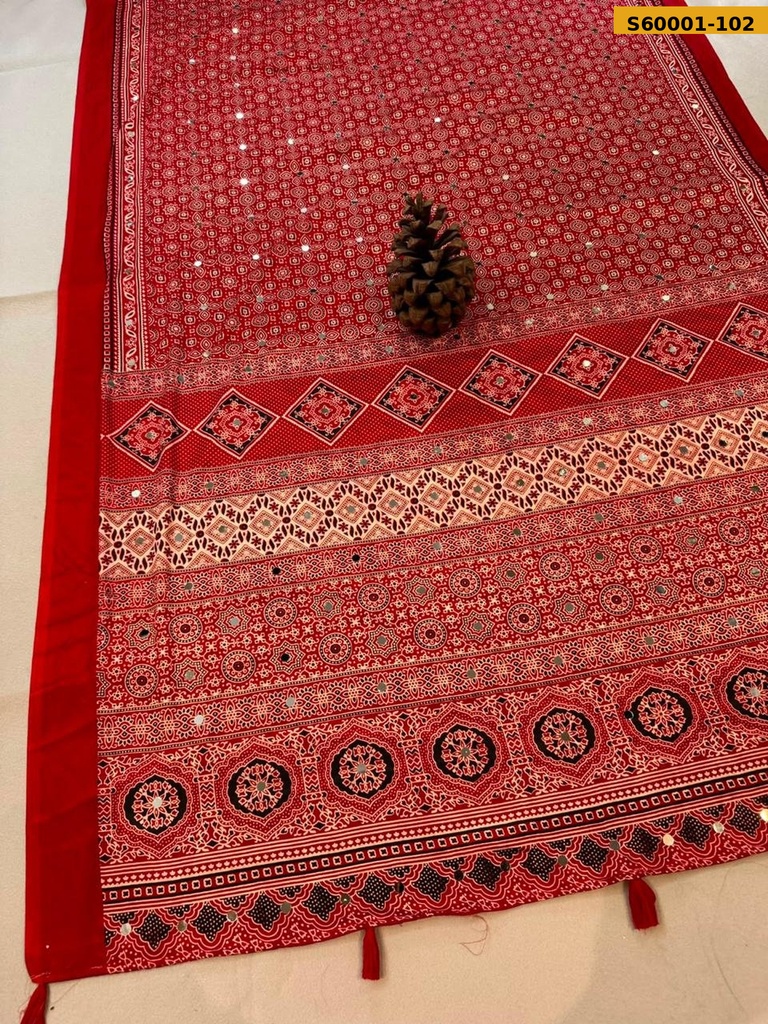 Fancy Gajji Silk Ajrakh Printed Saree