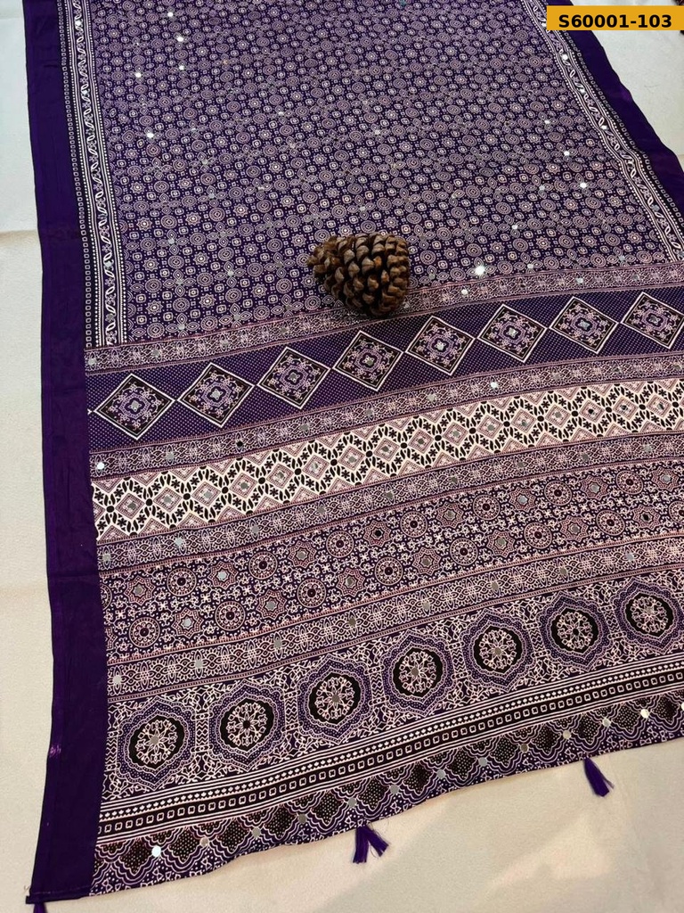 Fancy Gajji Silk Ajrakh Printed Saree