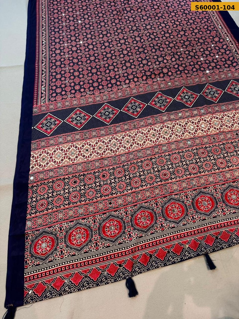 Fancy Gajji Silk Ajrakh Printed Saree