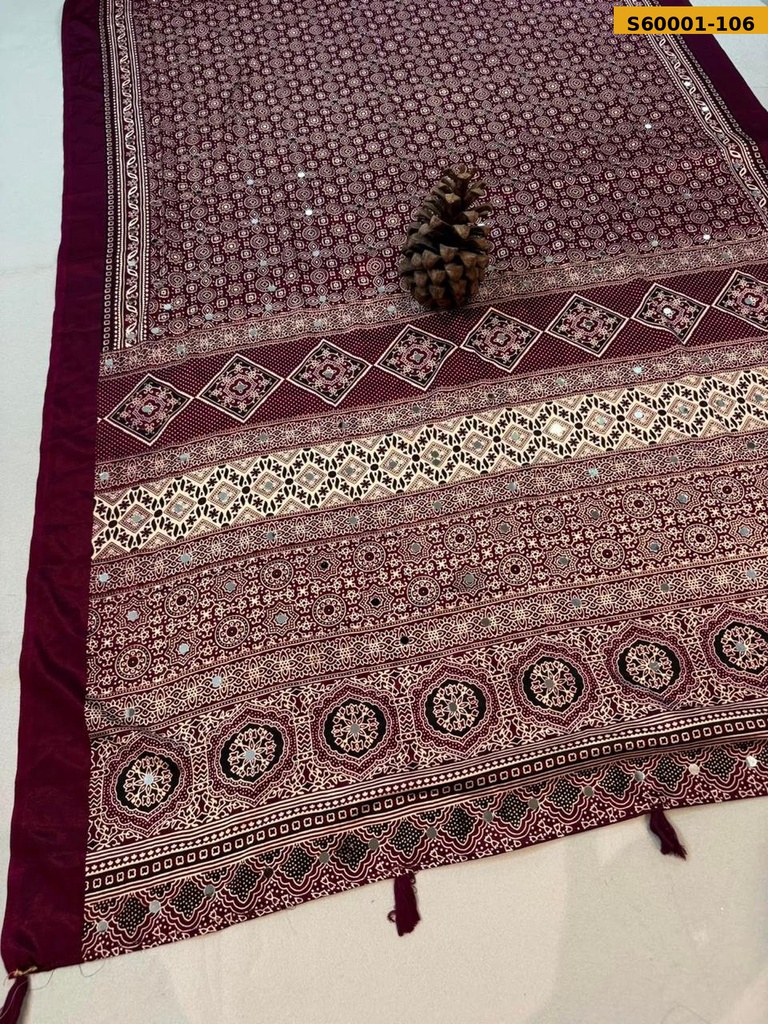 Fancy Gajji Silk Ajrakh Printed Saree