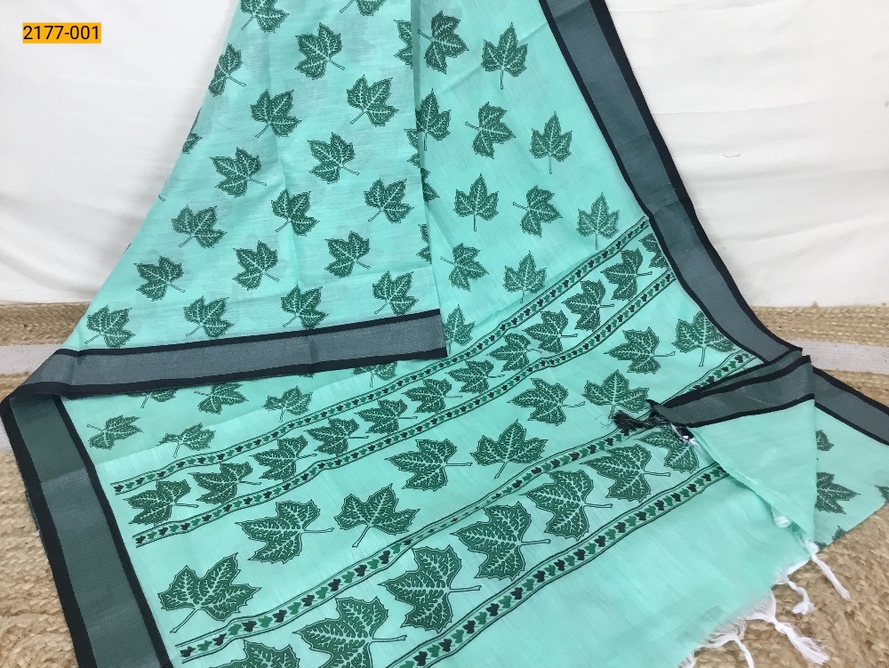 [2177-001] Linen Cotton Printed Saree