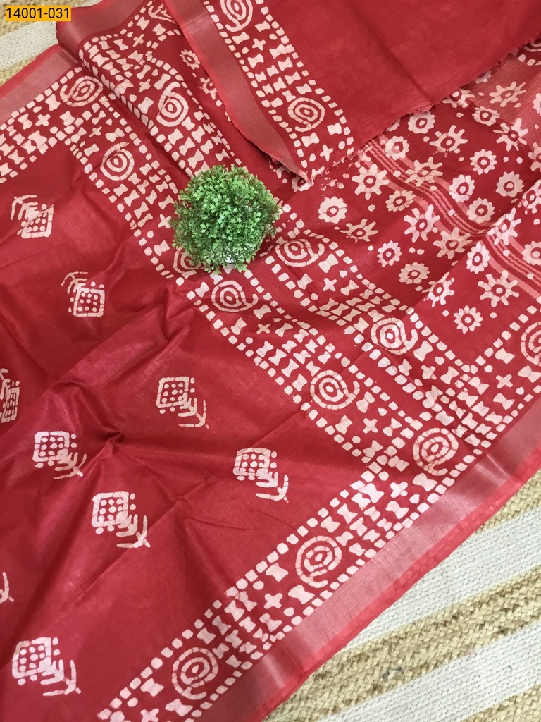 [14001-031] Linen Cotton Batik Printed Sarees (14001-031)