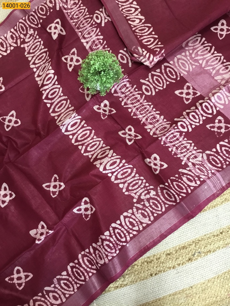 Linen Cotton Batik Printed Sarees