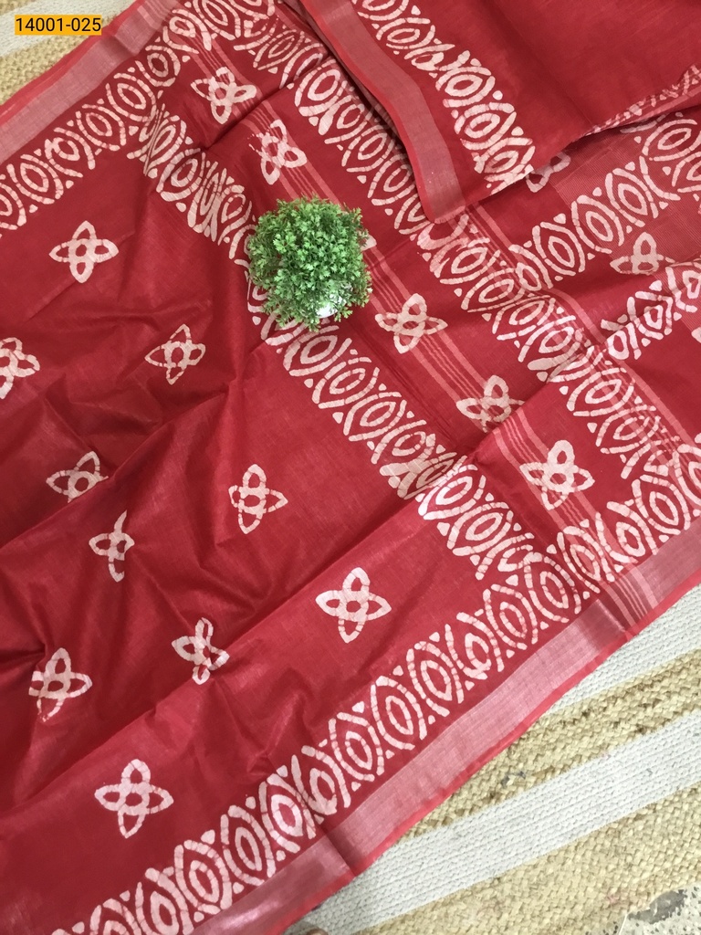 Linen Cotton Batik Printed Sarees