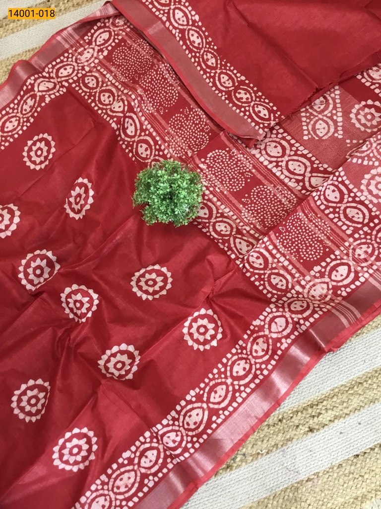 Linen Cotton Batik Printed Sarees