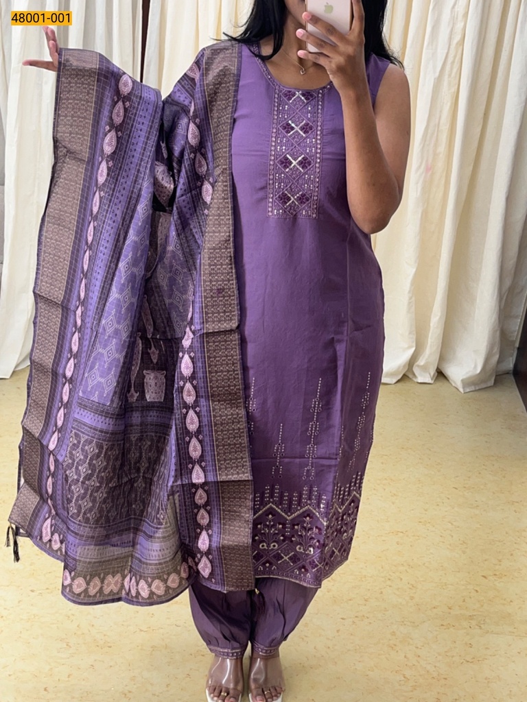 [48001-001-L] Soft Roman Silk Salwar Suit
