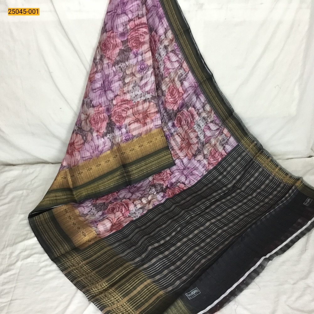Digital Brasso Fancy Linen Silk Saree