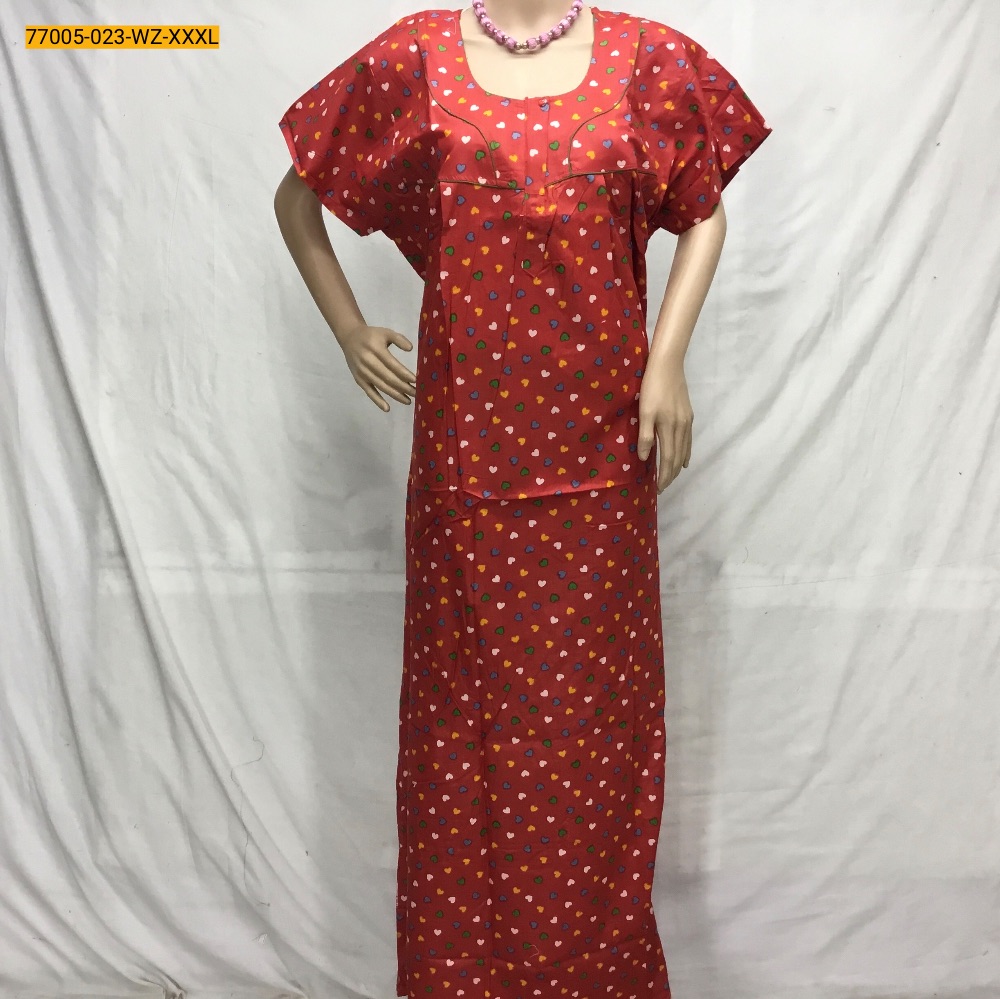Pleated Cotton Printed Nighty-XXXL