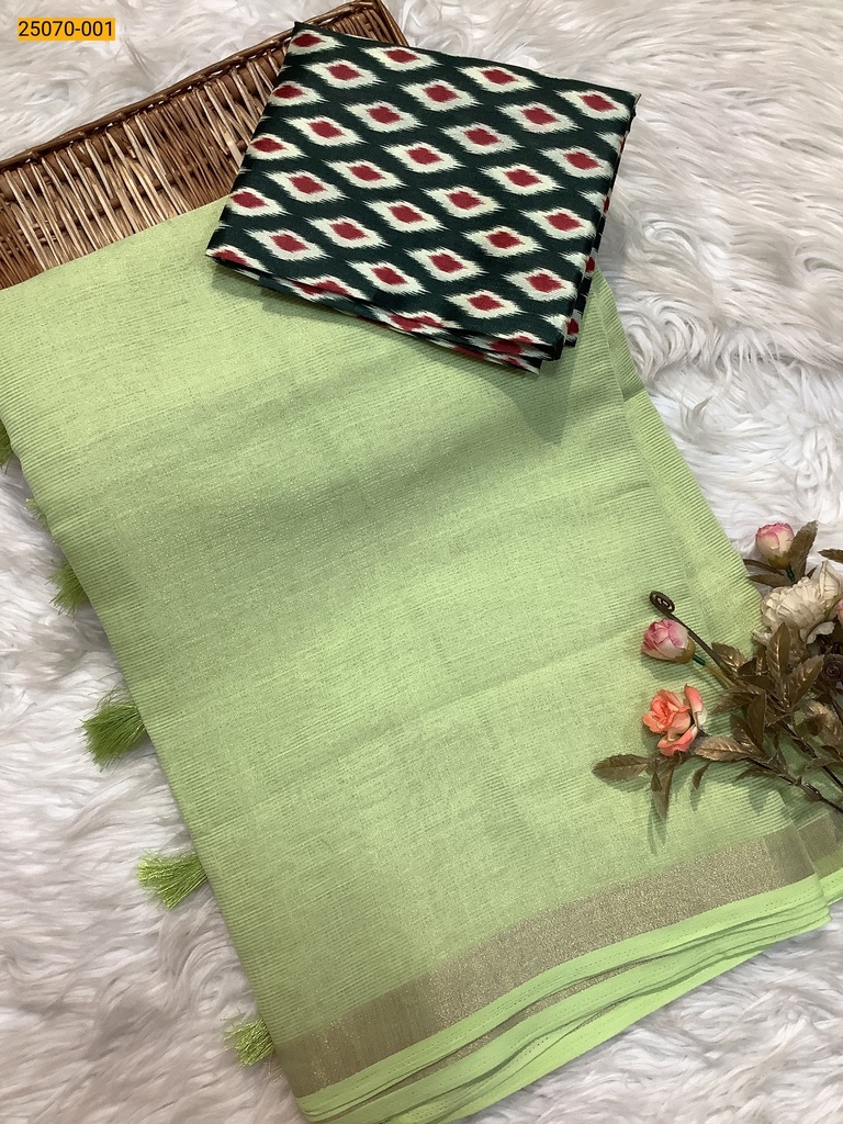 [25070-001] Linen striped cotton saree
