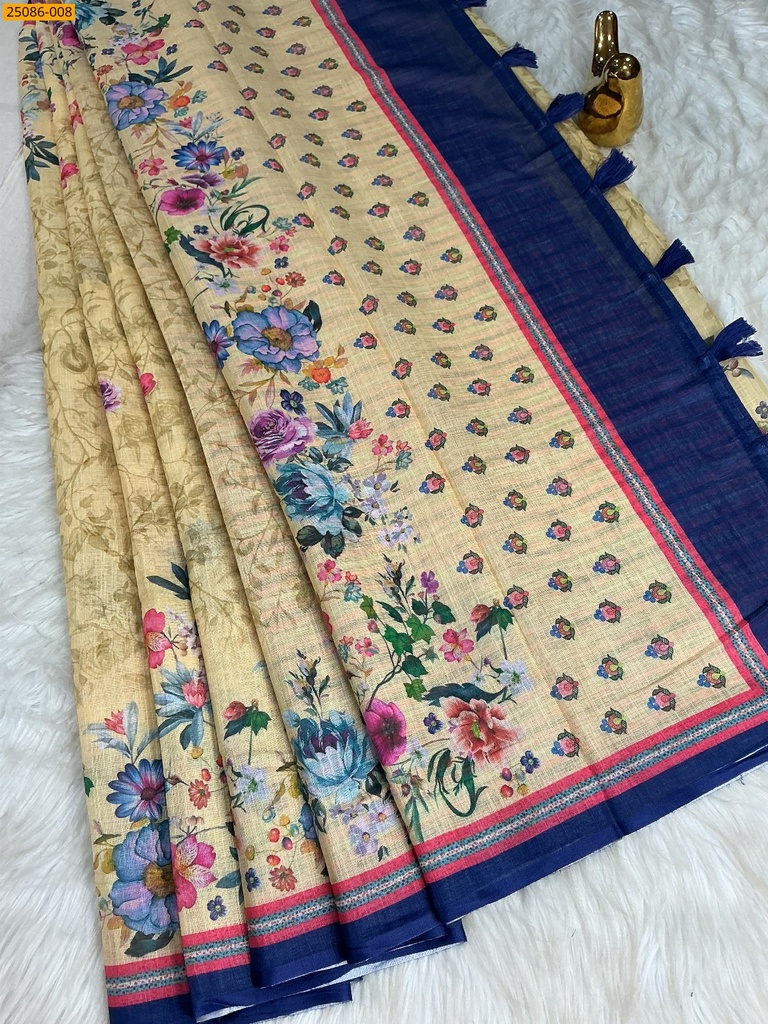 [25086-008] Fancy Linen floral printed saree (25086-008)