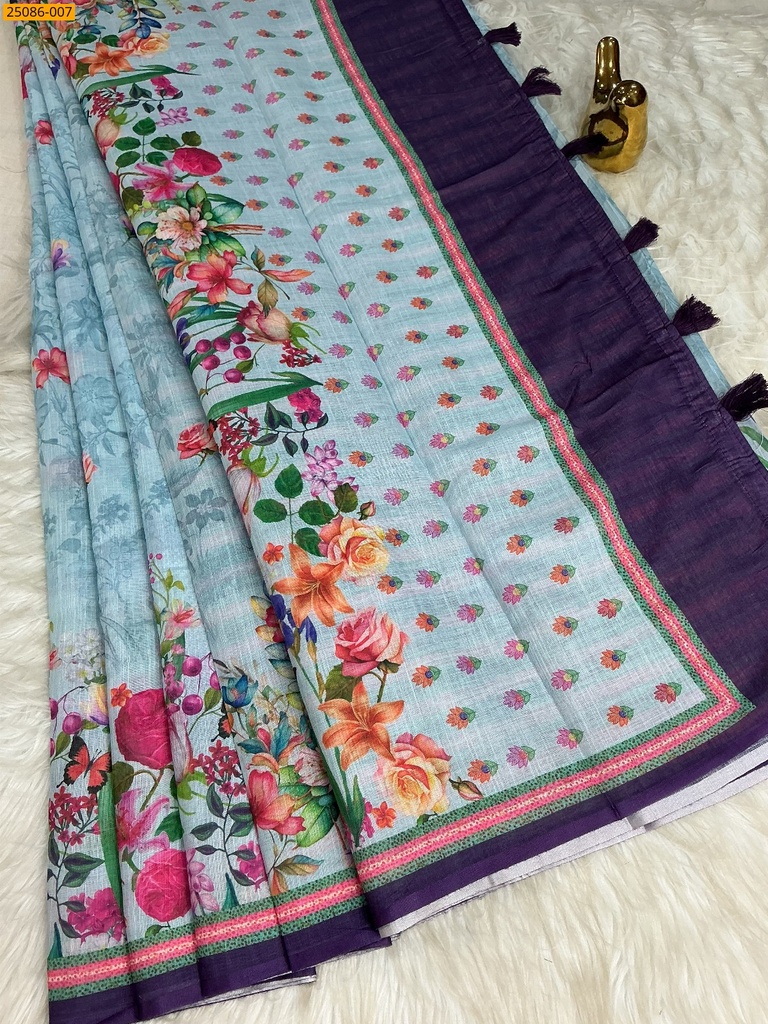 Fancy Linen floral printed saree