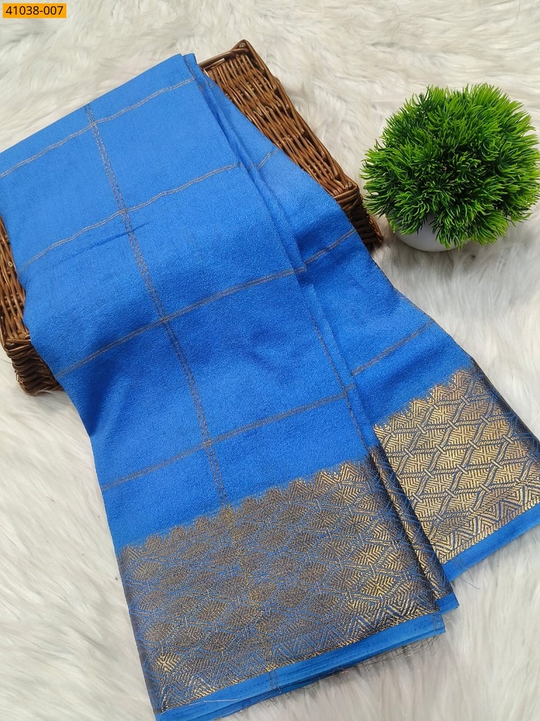 [41038-007] Viscose Warm Crepe Silk checked Saree (41038-007)
