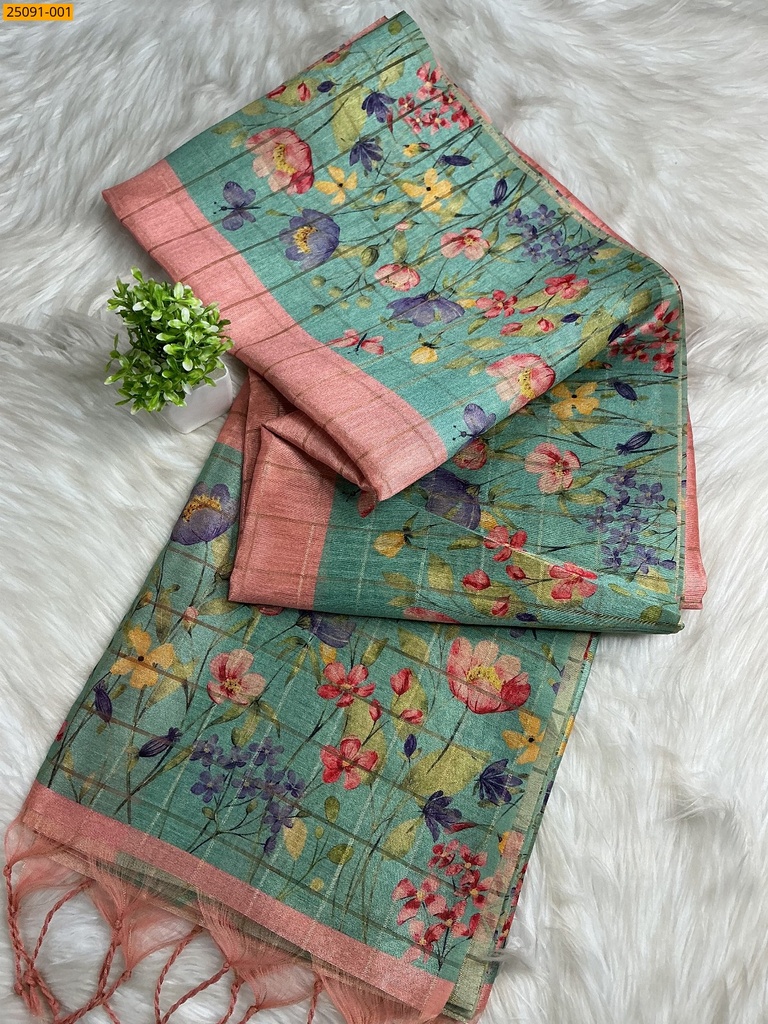 [25091-001] Fancy Chanderi Checked Silk Saree