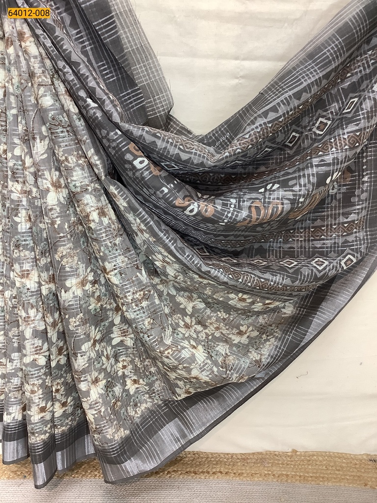 [64012-008] Digital Printed Fancy Linen Cotton Saree