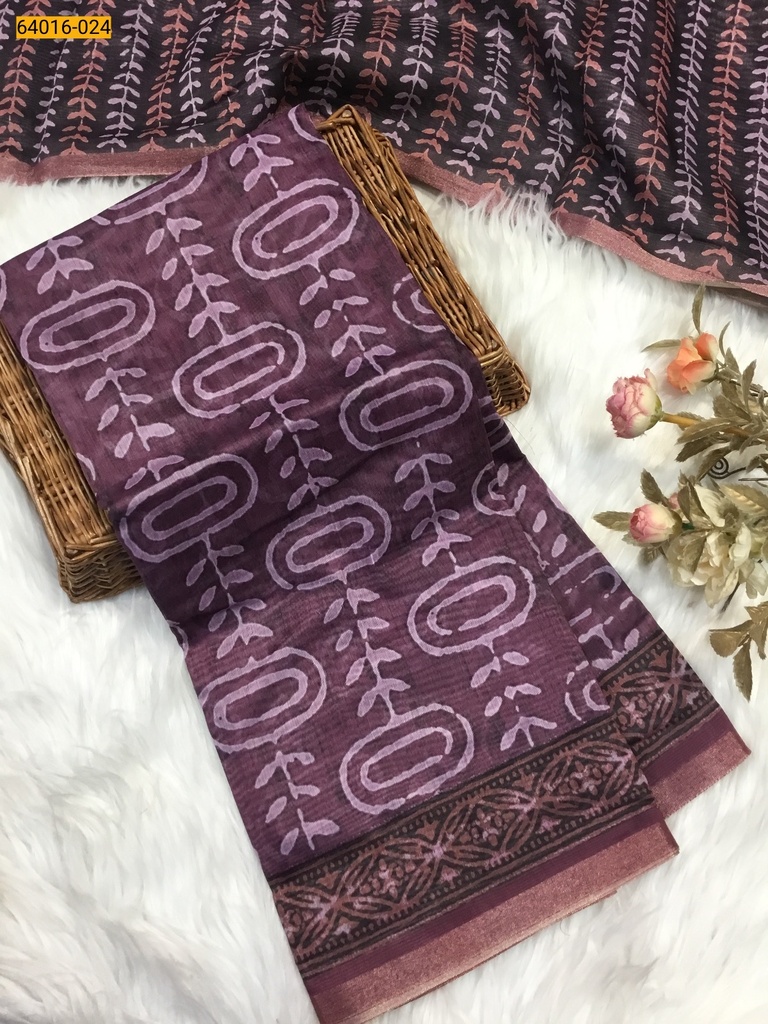 Bagru Style Printed Fancy Linen Cotton Silk Blended Saree