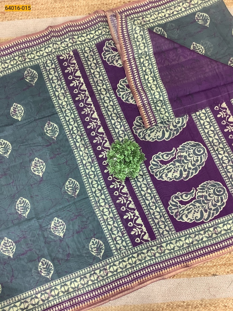 Bagru Style Printed Fancy Linen Cotton Silk Blended Saree