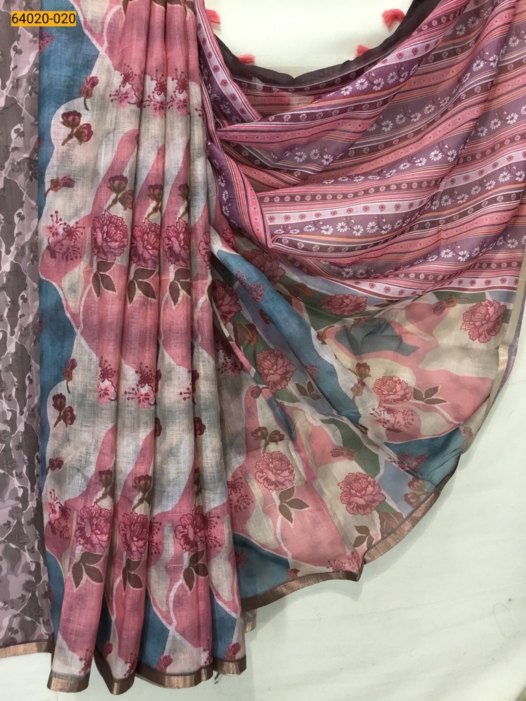 [64020-020] Linen cotton printed sarees (64020-020)