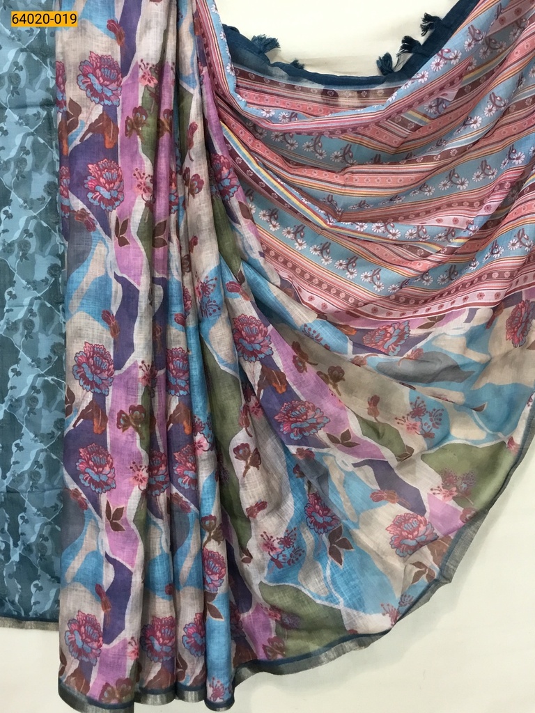 Linen cotton printed sarees