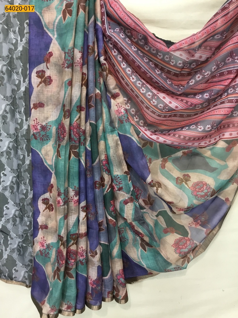 Linen cotton printed sarees