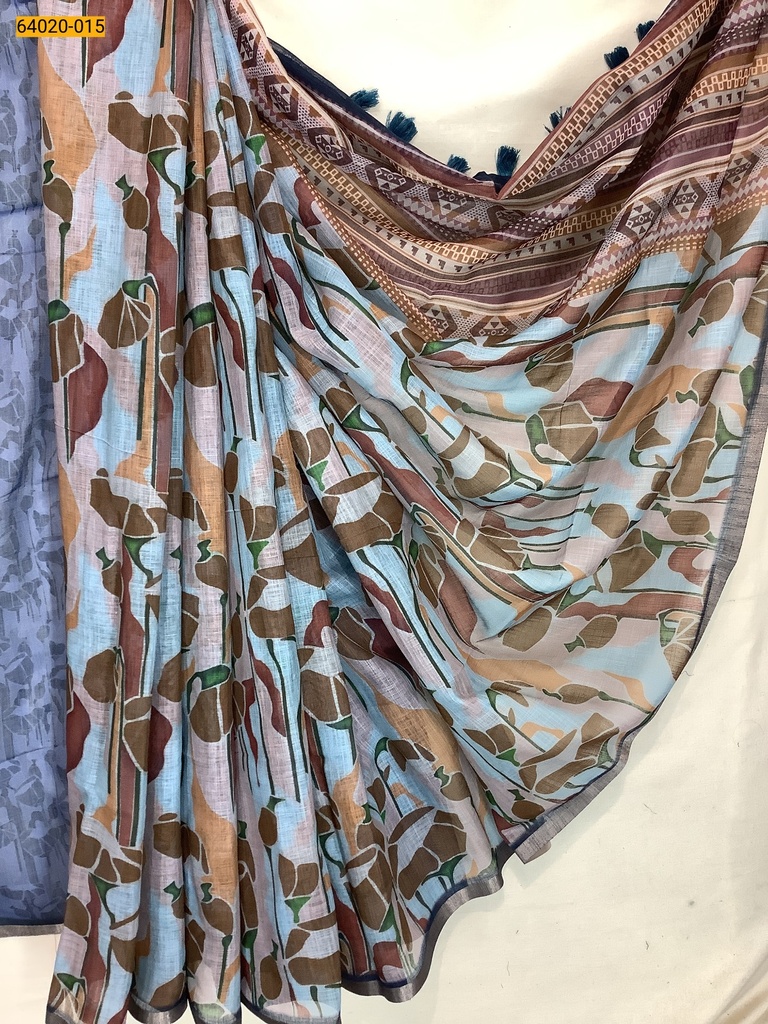 Linen cotton printed sarees