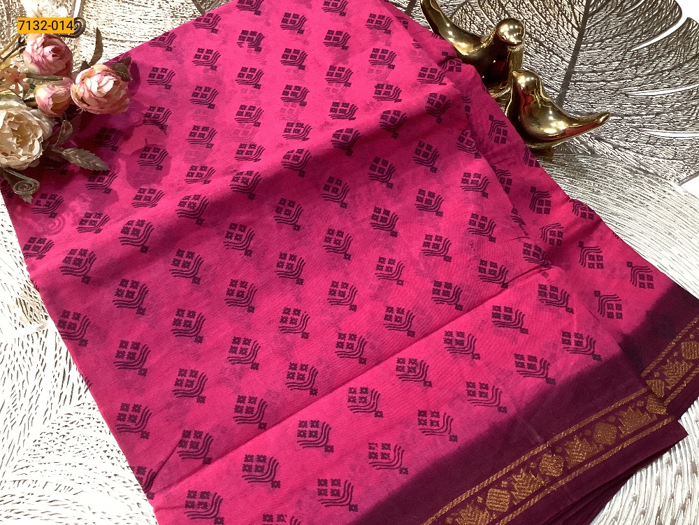 [7132-014] 9 Yards Printed Cotton Saree