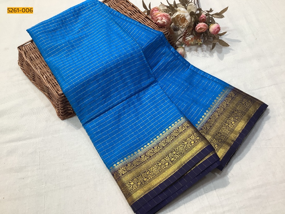 [5261-006] Checked Fancy Mysore Crepe Silk Saree (5261-006)