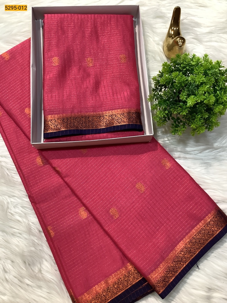 [5295-012] Fancy Mysore Crepe Silk Checked Butta Saree
