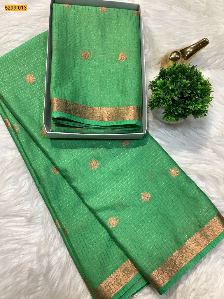 [5299-013] Fancy Mysore Crepe Silk Checked Butta Saree