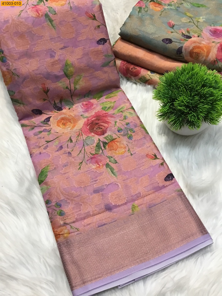 [41003-010] Digital Printed Organza Chiffon Silk Saree (41003-010)