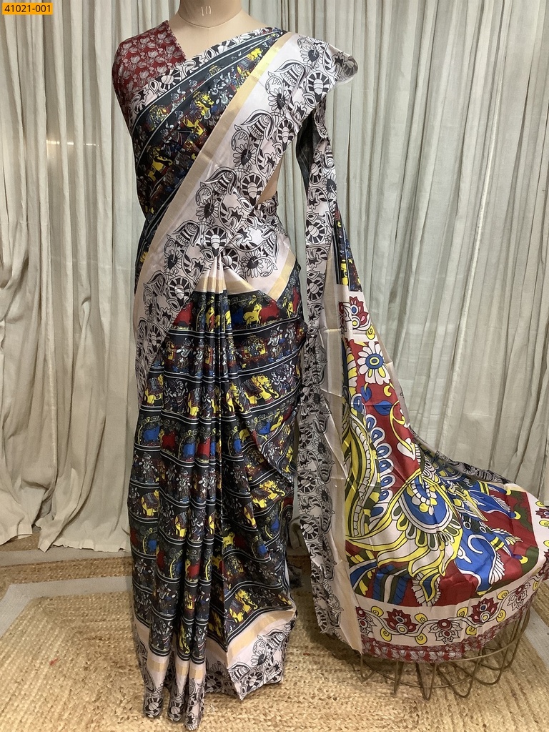 [41021-001] Mulmul Kalamkari Fancy Silk Saree