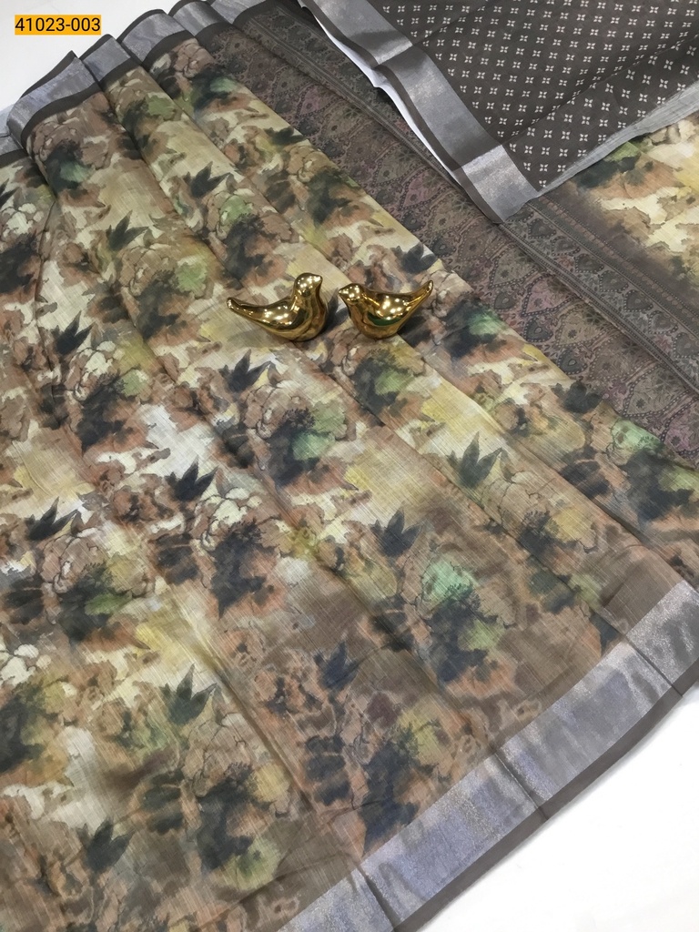[41023-003] Digital Print Fancy Linen Silk Saree (41023-003)