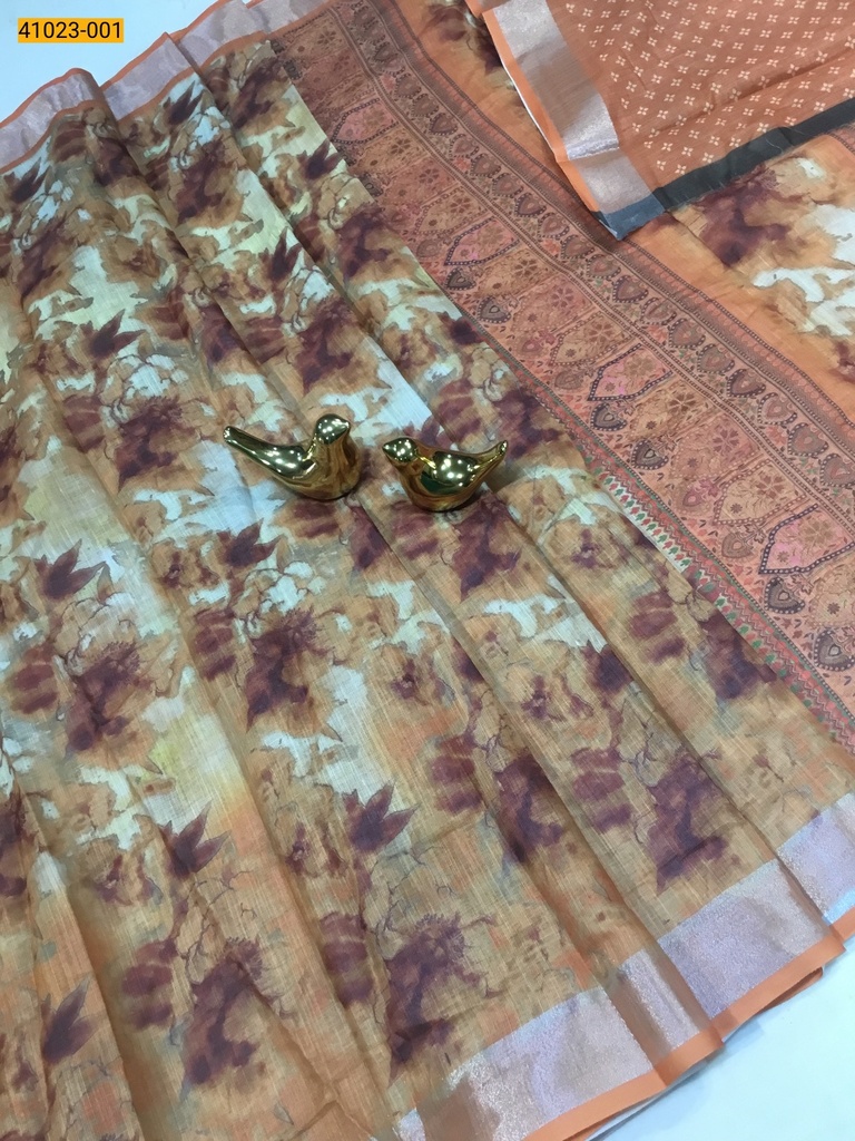 Digital Print Fancy Linen Silk Saree