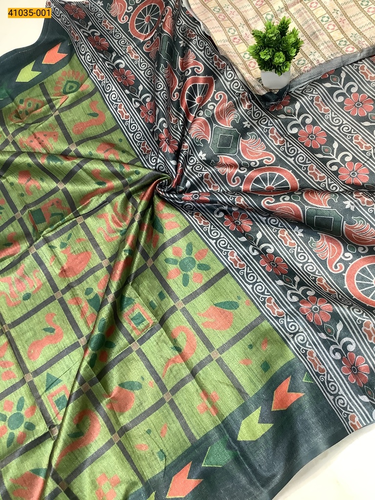 [41035-001] Fancy Linen Printed saree
