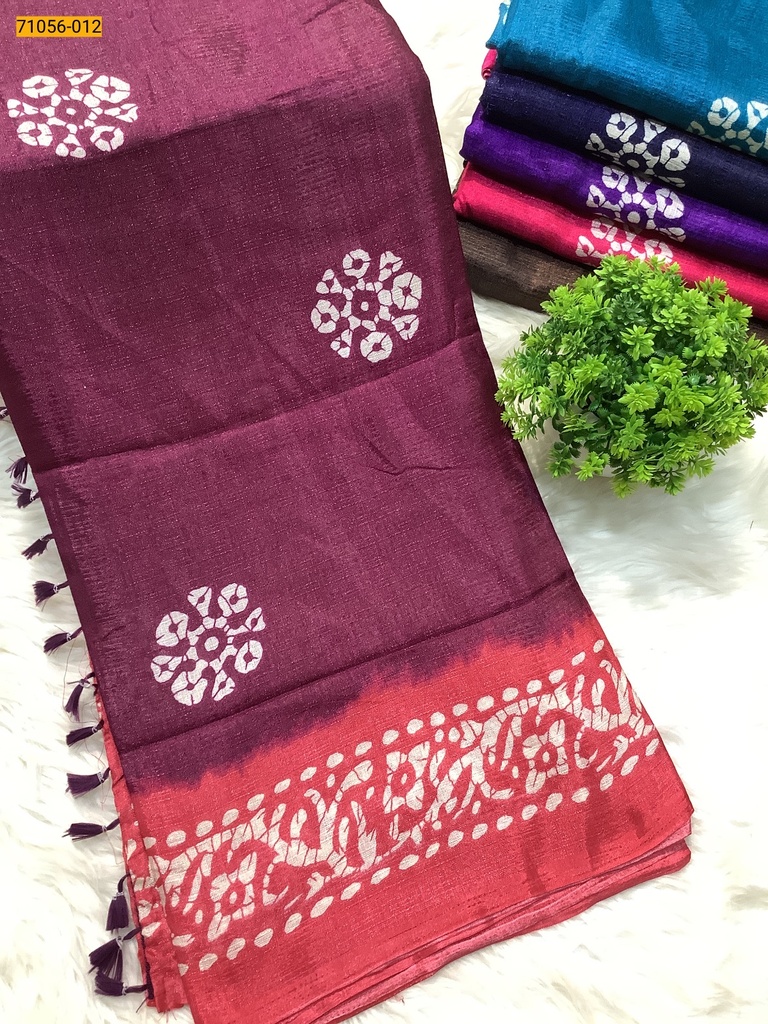 [71056-012] Fancy Mulmul Linen Silk Saree