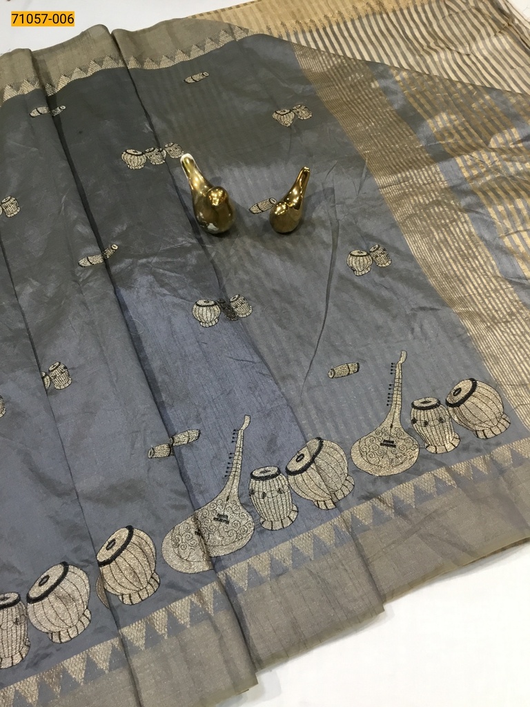 Designer Tussar Silk Embroidered Saree