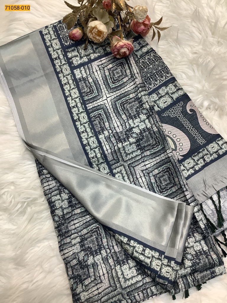 Digital Printed Panghat Fancy Chanderi Silk Saree
