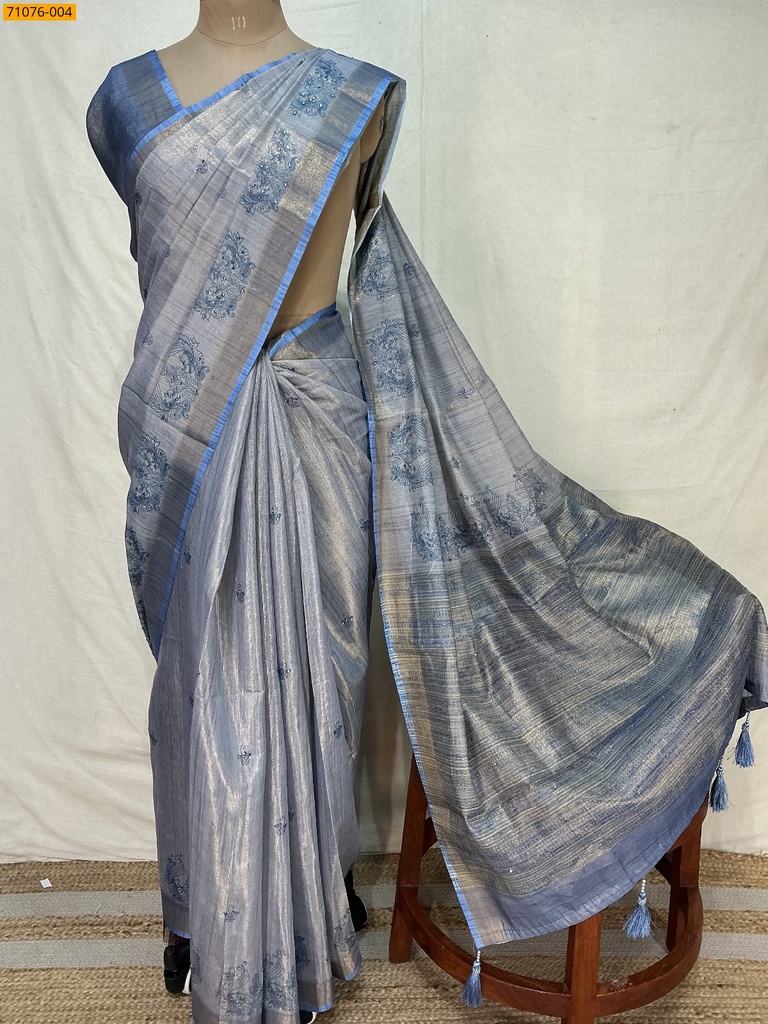 Linen Tissue silk digital printed sarees