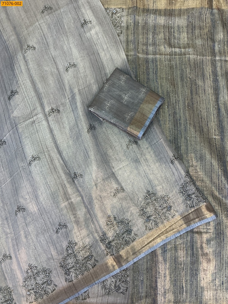 Linen Tissue silk digital printed sarees
