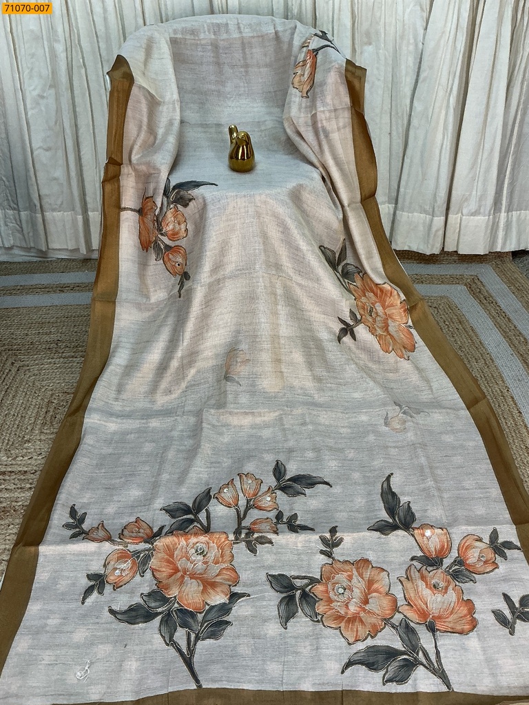 [71070-007] Linen Tissue silk digital printed sarees (71070-007)