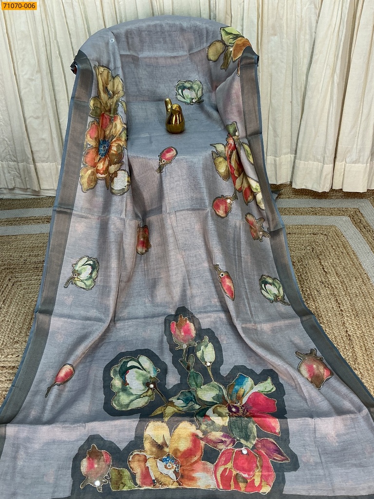 Linen Tissue silk digital printed sarees