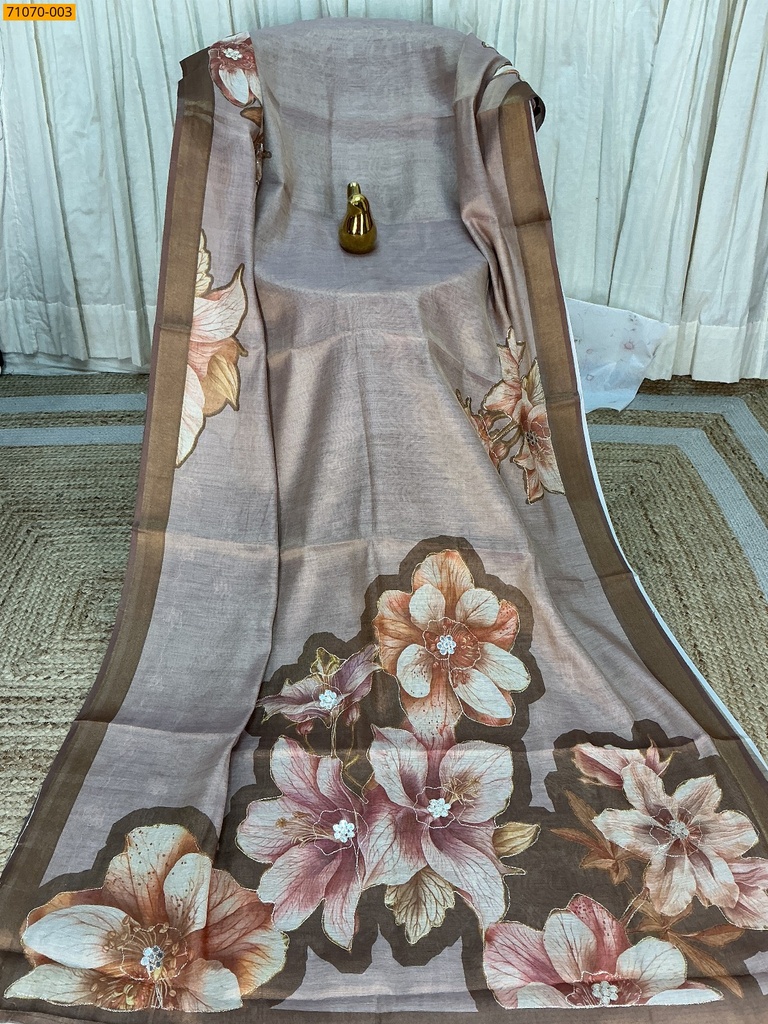 Linen Tissue silk digital printed sarees