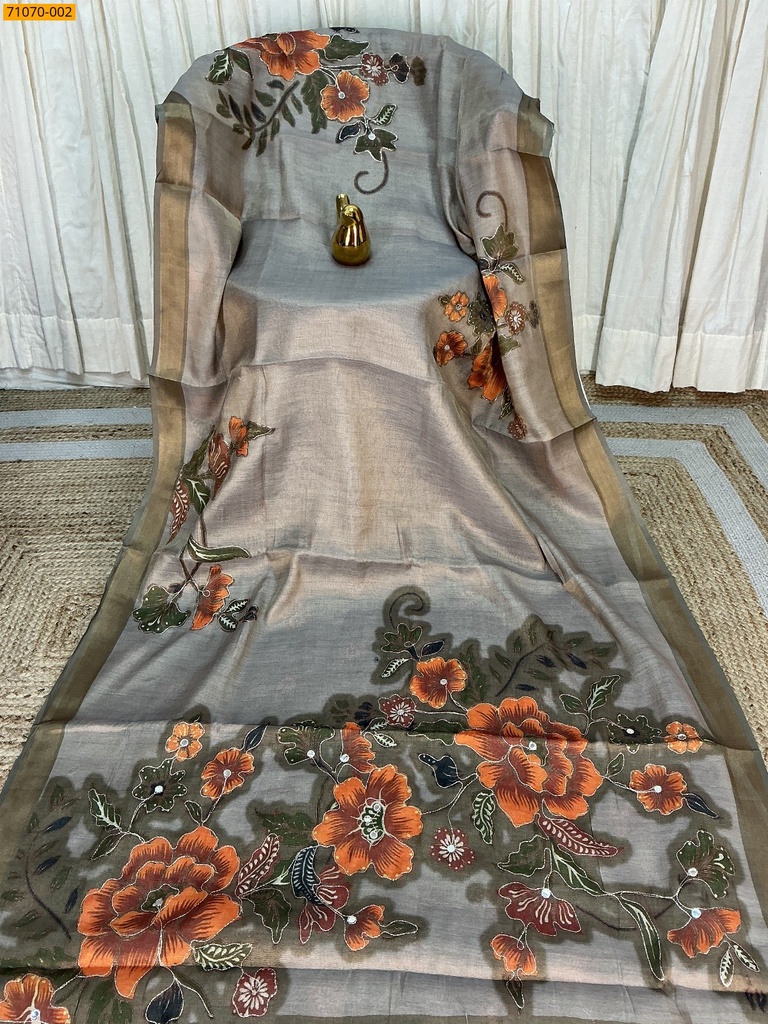 Linen Tissue silk digital printed sarees
