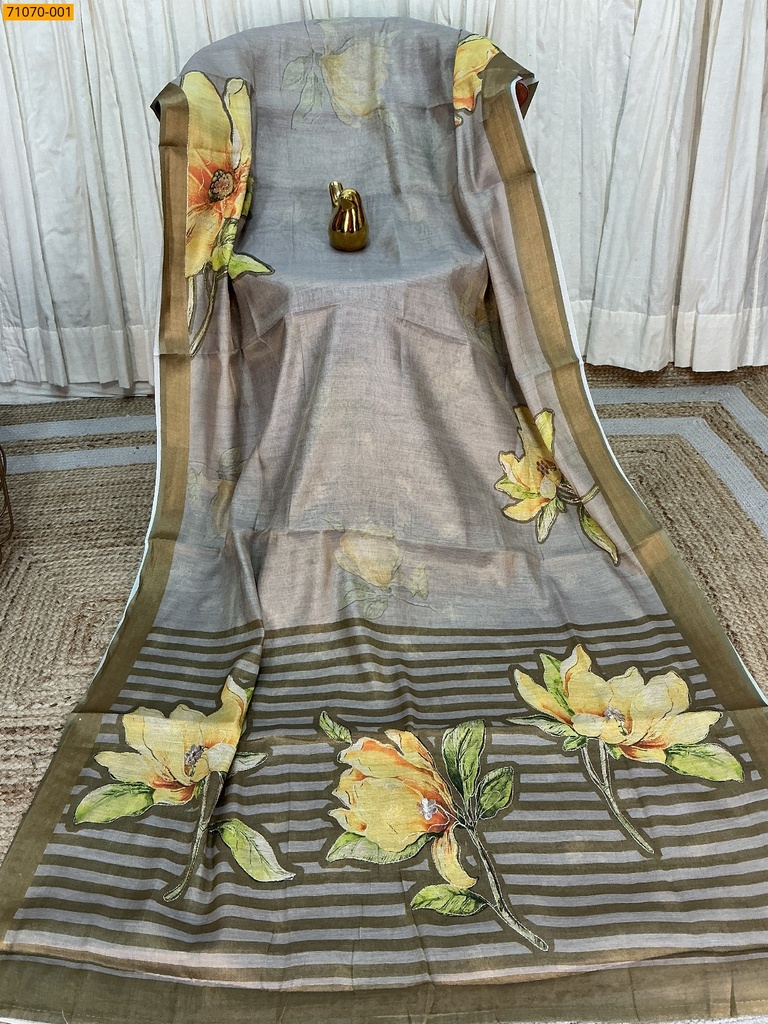 Linen Tissue silk digital printed sarees